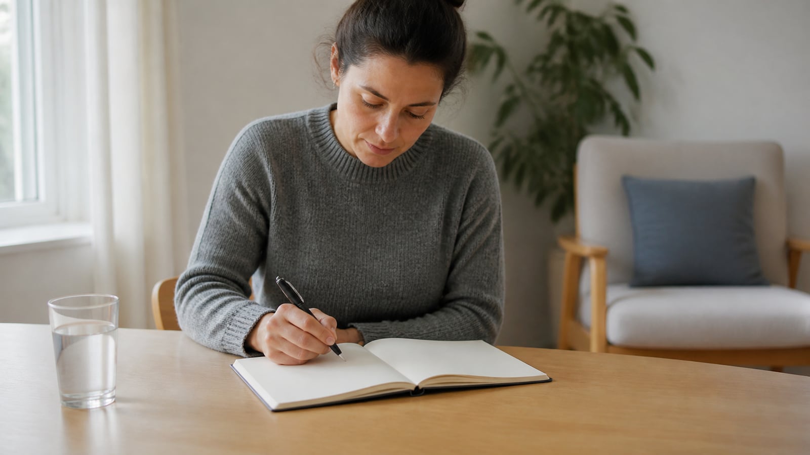 Persoon die gezondheidsobservaties in een notitieboek opschrijft